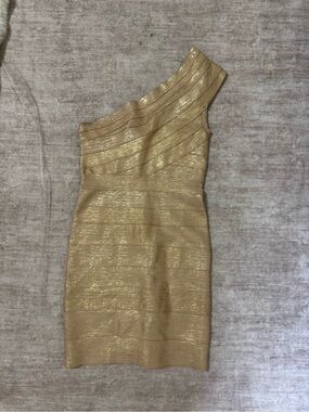 herve leger gold one shoulder dress Herve Leger One-Shoulder Long Dress - Gold Dresses, Clothing - HEV80615